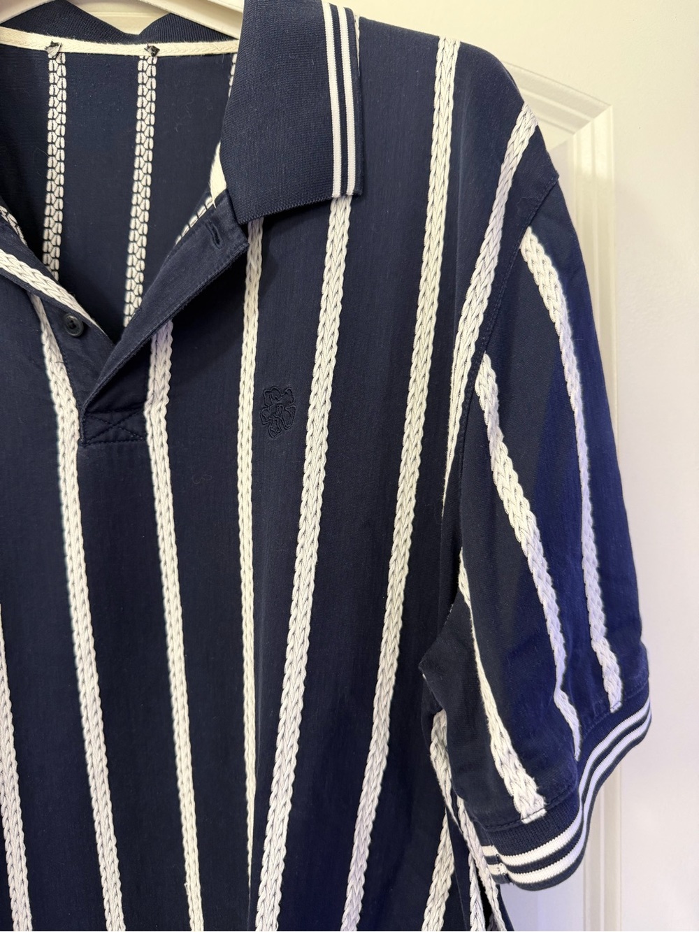 Ted Baker Navy & White Vertical Stripe Polo - Picture 3 of 8